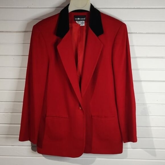 Vintage Sag Harbor 14 red wool blazer velvet accent - Picture 1 of 5